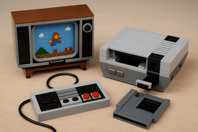 LEGO NES Cartridge, TV & Controller