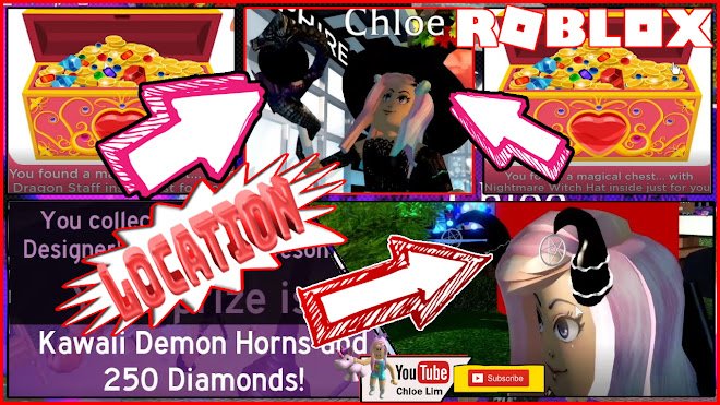 Roblox Gameplay Royale High Halloween Event 2 Secret Chests Found Nightmare Witch Hat Dragon Staff And Mahaio S Homestore Kawaii Demon Horns Candy Locations Dclick - sapling roblox hat