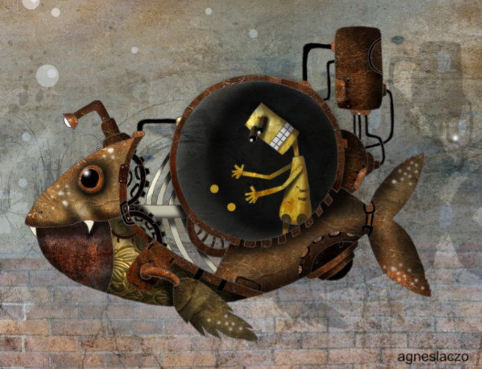 My Drawing Illustration Of A Big Fish With A Robot Pilot Steampunk Stuff Steemit