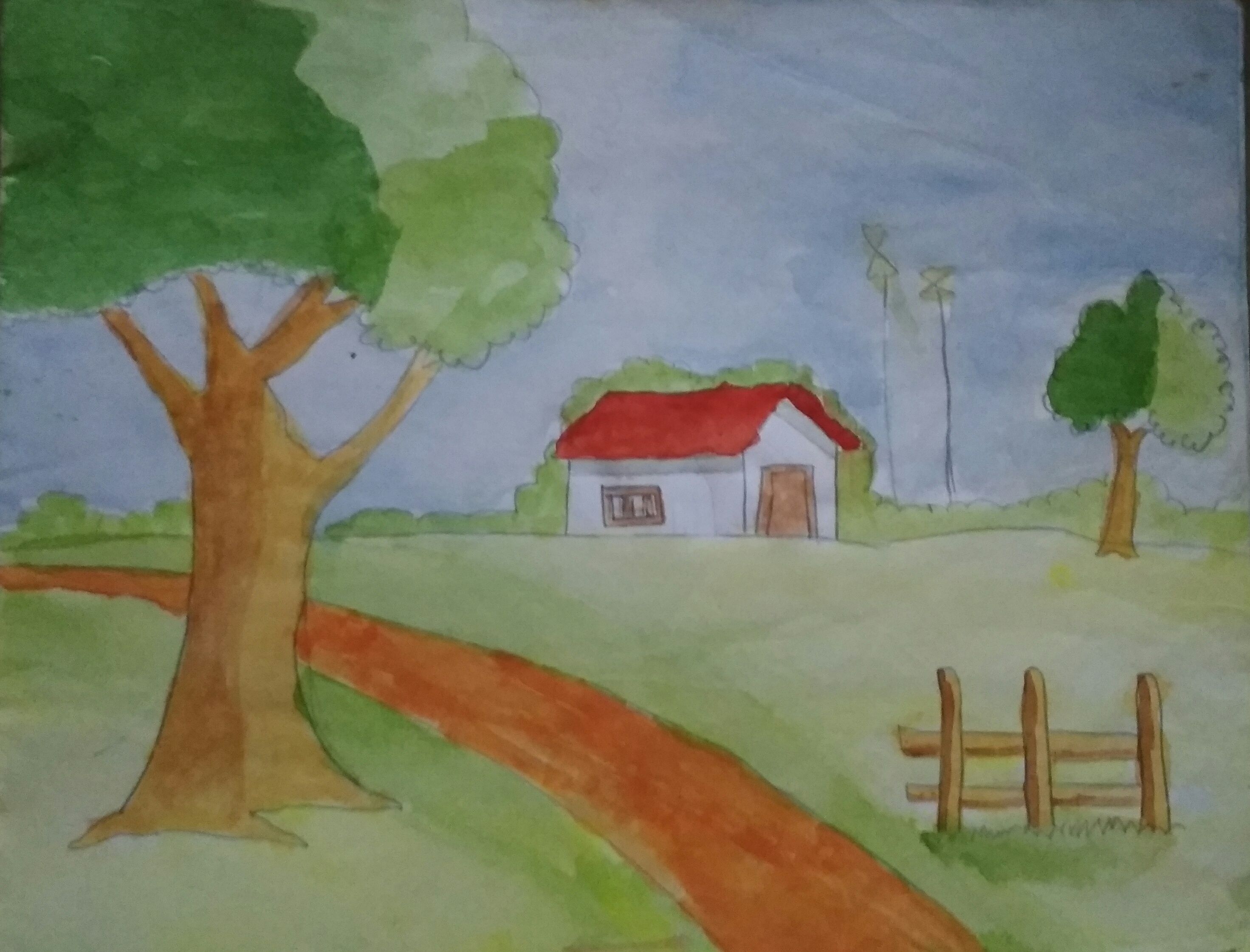indian village scenery drawing with oil pastel | village life scenery  drawing | nature Village - YouTube