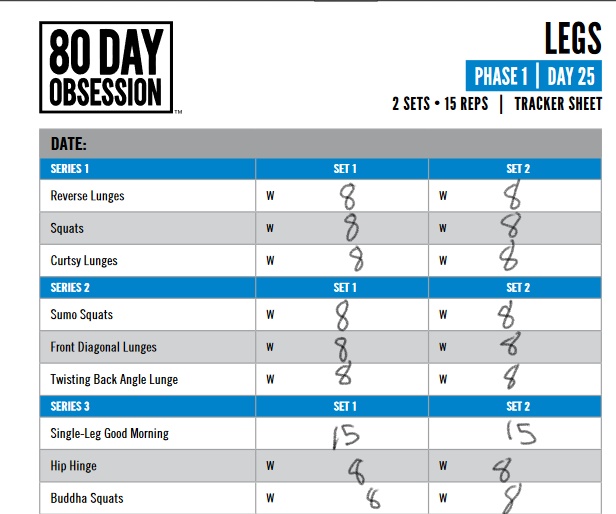  80 Day Obsession Workout Tracker Sheets for push your ABS