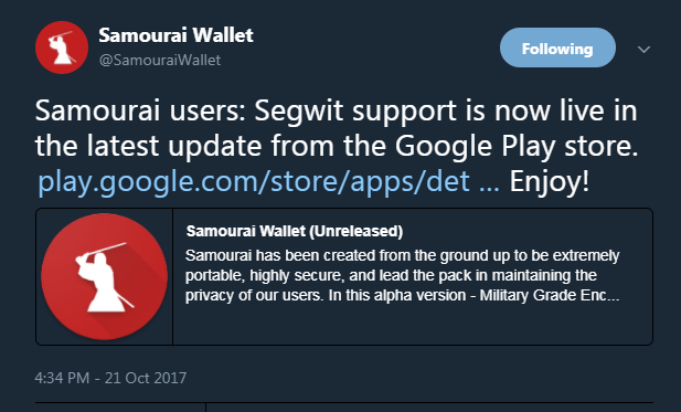 2017-10-22 10_51_46-Samourai Wallet on Twitter_ _Samourai users_ Segwit support is now live in the l.png