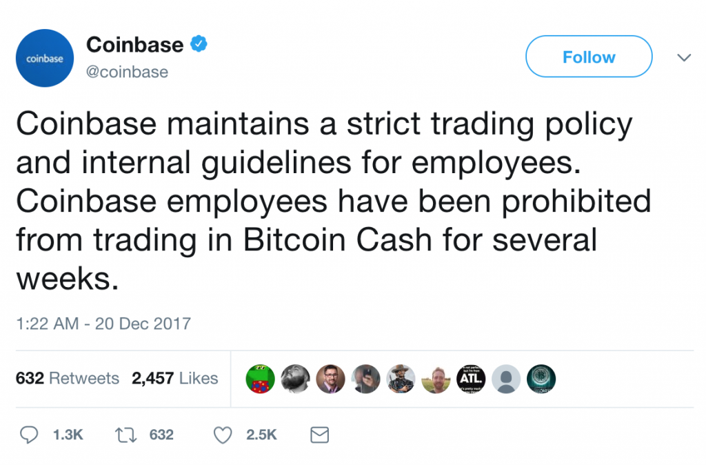 Coinbase Bitcoin Cash Bth Insider Trading Steemit - 