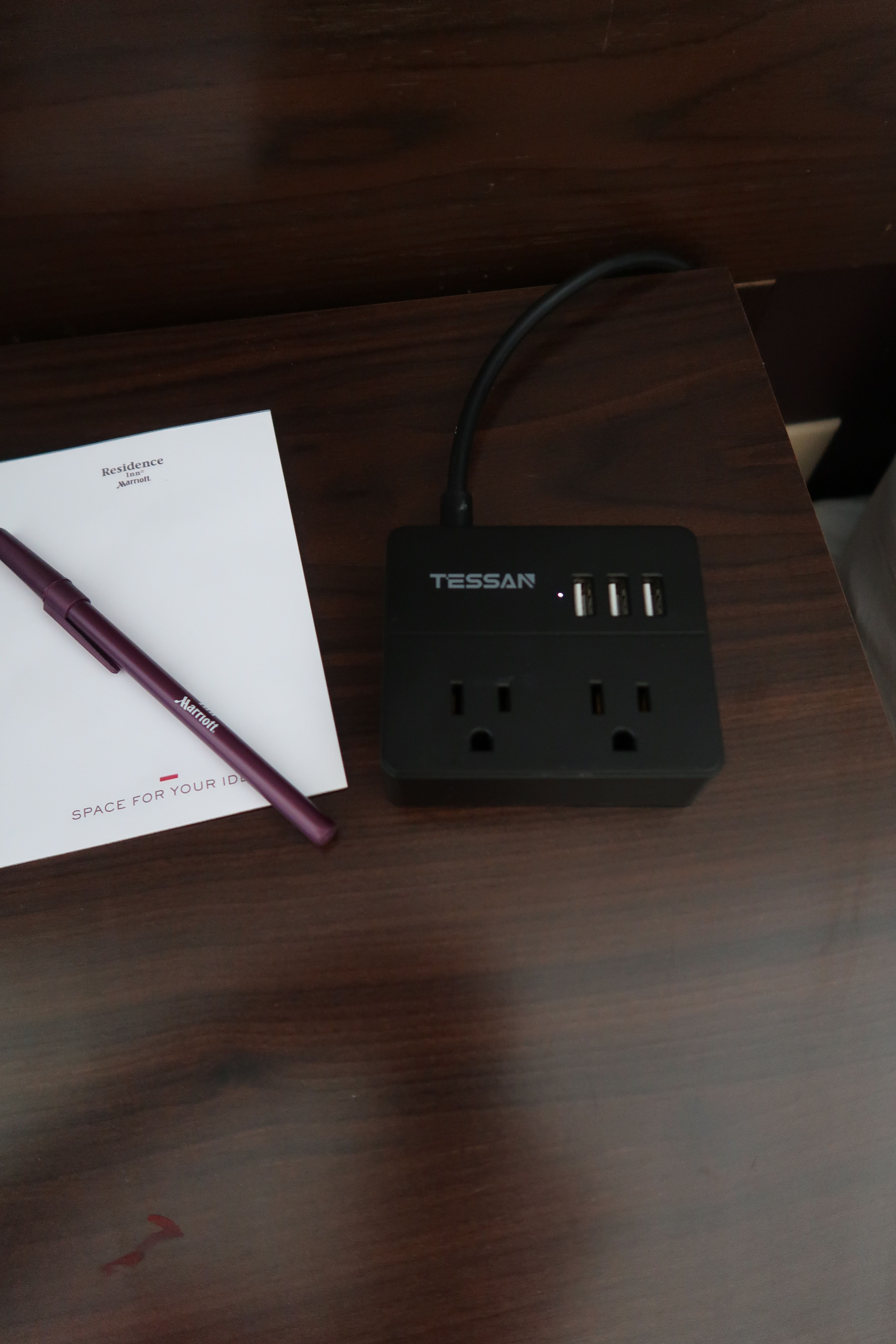 Nice travel USB charger by the bed Residence Inn Marriott in Nashville SE:Murfreesboro, Tennessee!.JPG