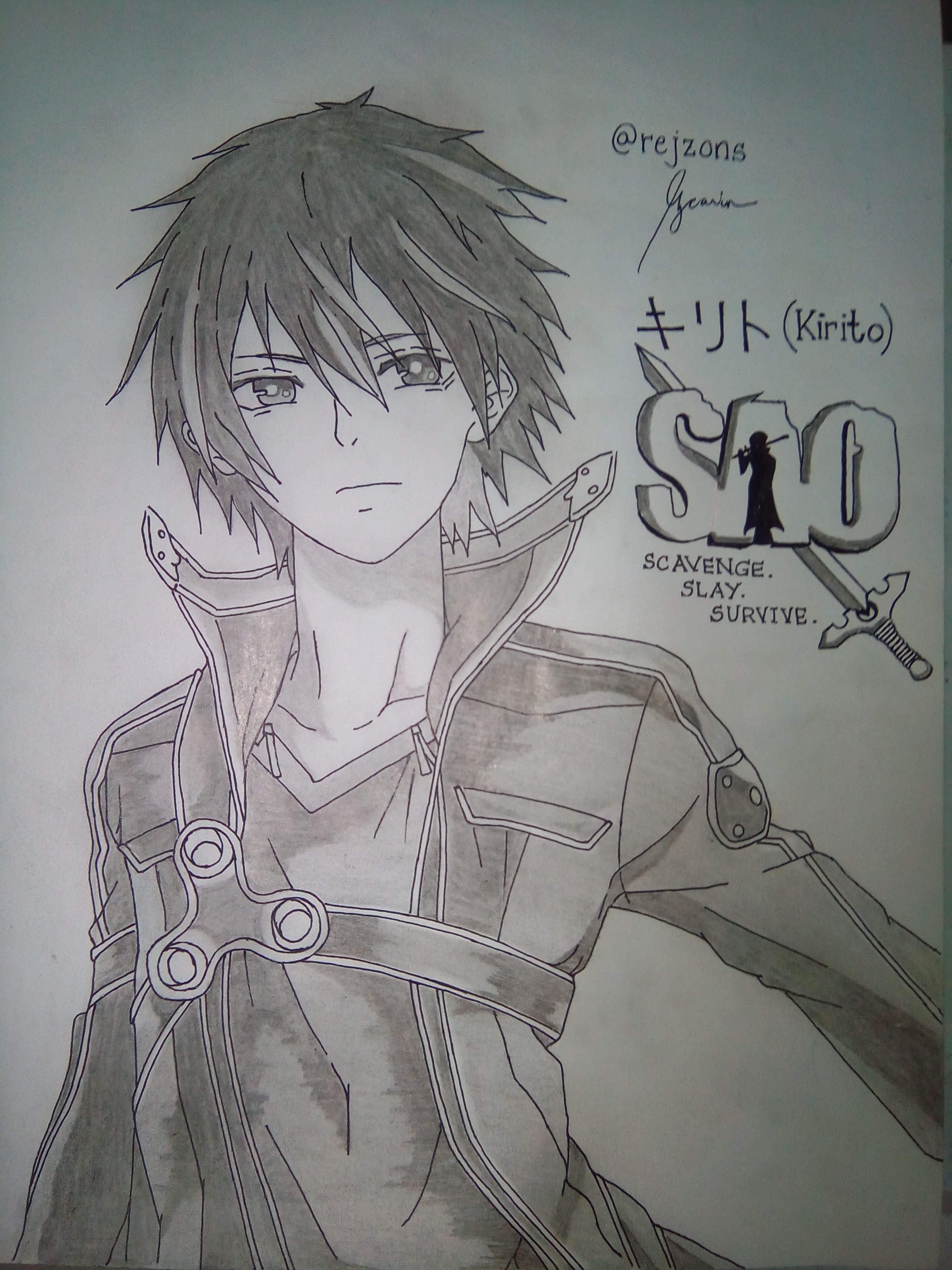 Detailed sketch of a heroic anime character with a sword