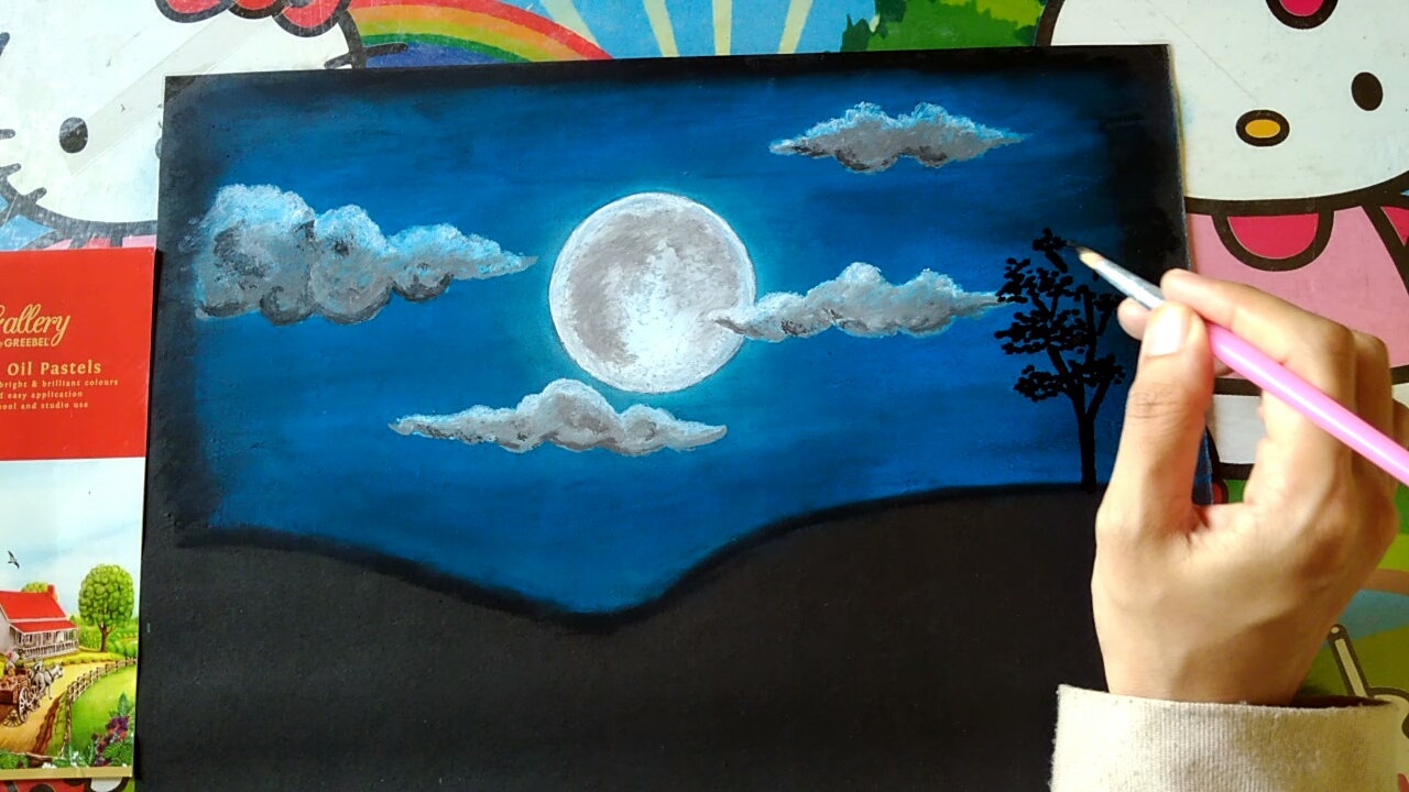 A peaceful night. (drawing technique using oil pastel and acrylic paint.) —  Steemit