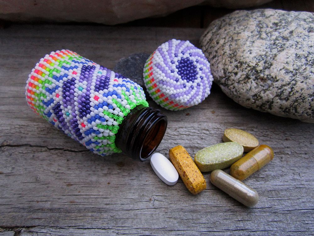 Neon Seed Beaded 20ml Ambr Glass medicine bottle 1g.jpg