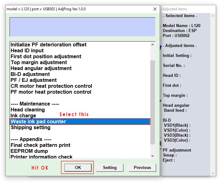 epson l120 ink pad reset