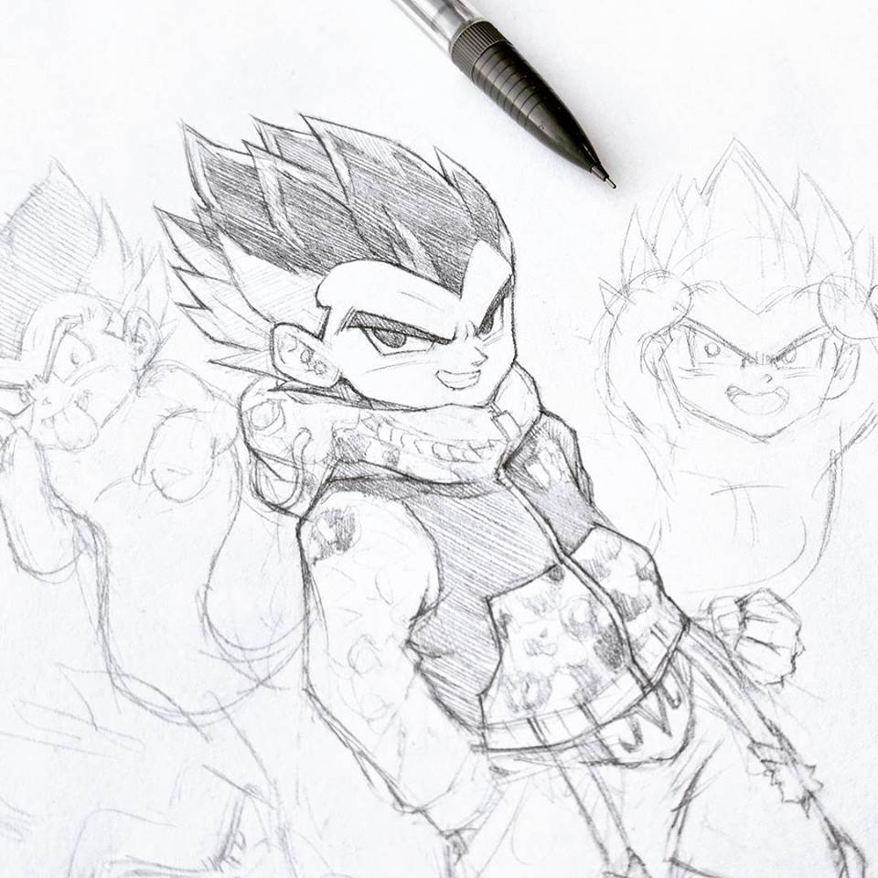 Fusión haa! Dibujando algo para @reskdstroy antes de terminar editando el segundo vlog de Japón ;). #Gotenks #Dbz #lápiz #sketch.jpg