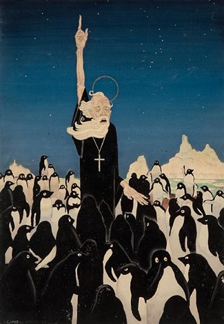 campbell-grant-a-missionary-monk-preaching-to-a-large-group-of-penguins-(for-the-french-novel-penguin-island).jpg