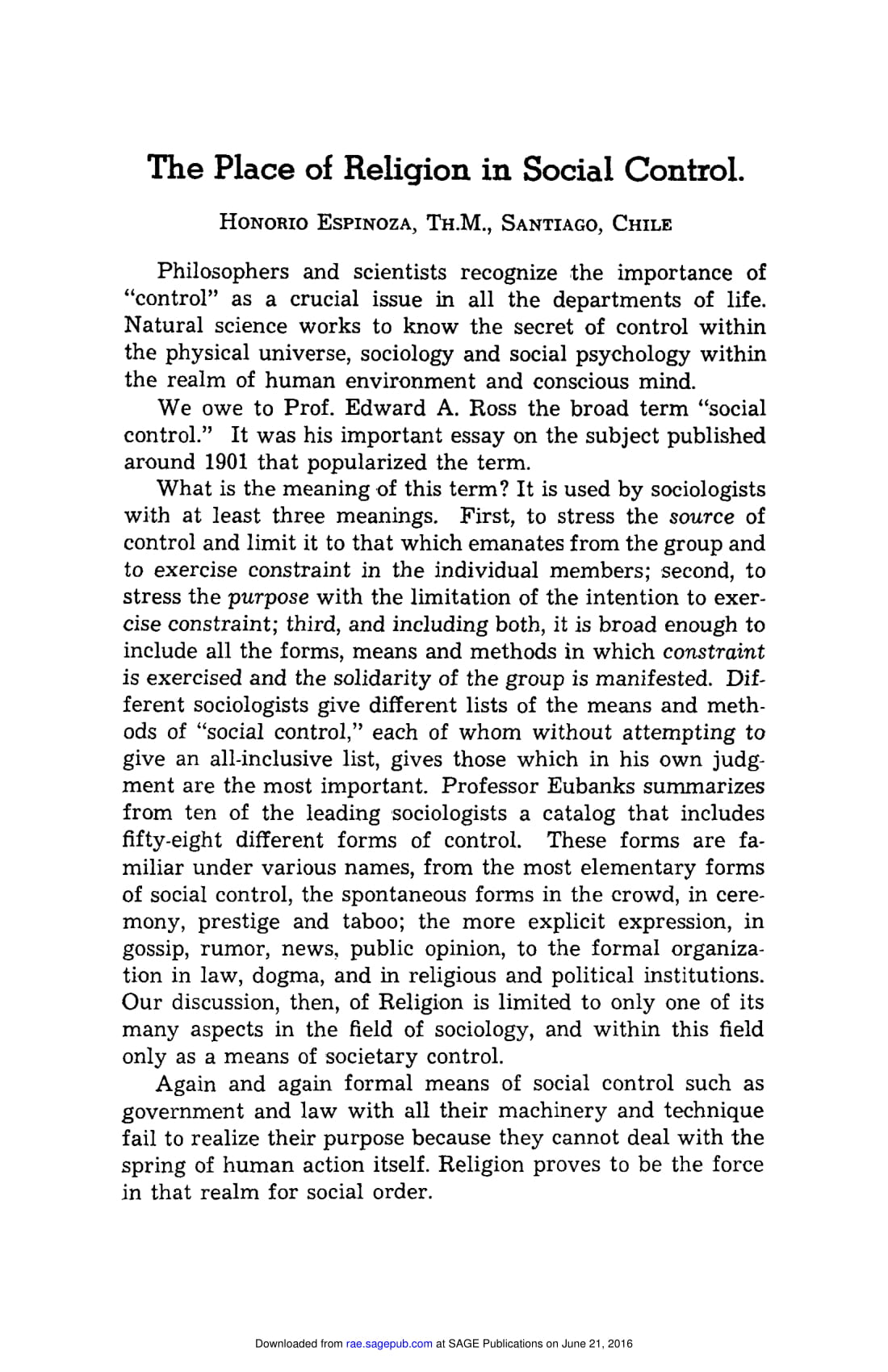 H Espinoza The Place of Religion in Social Control Review and Expositor July 1940-1.jpg