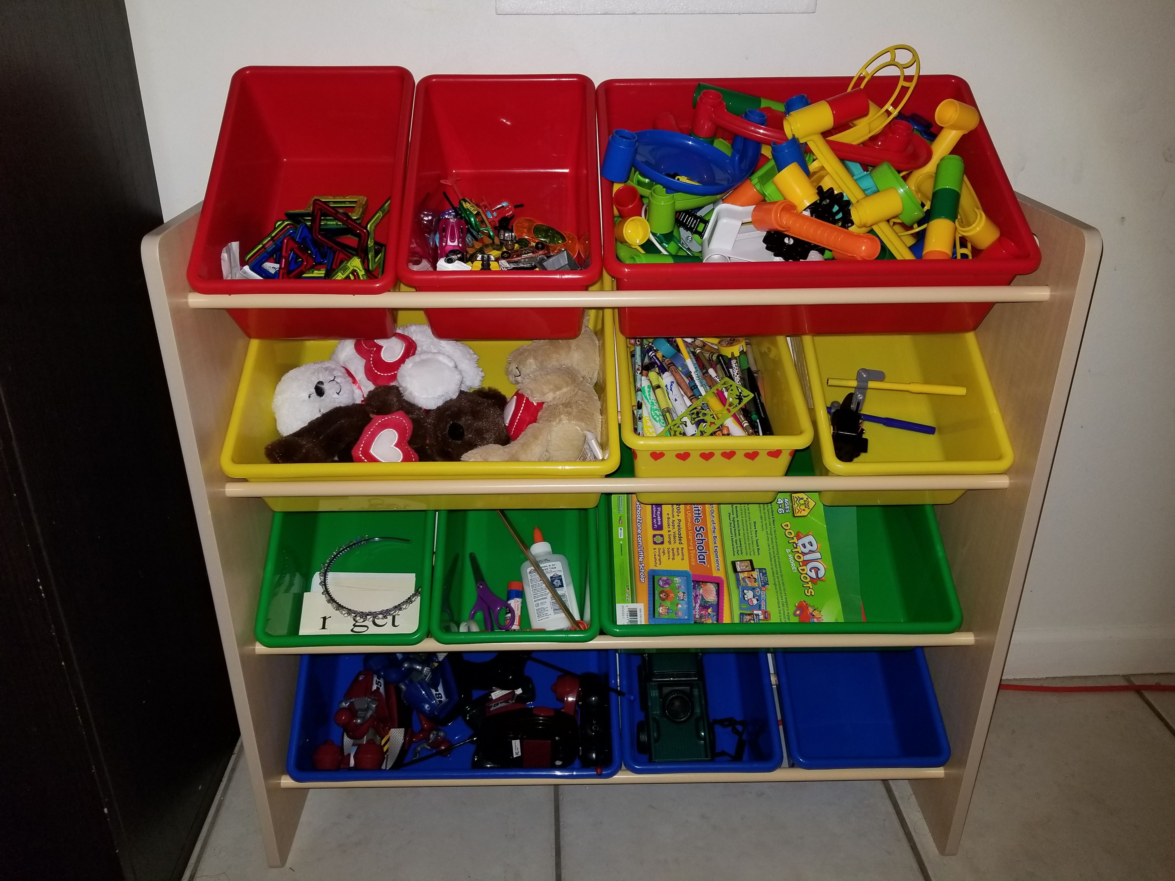 colorful toy bin organizer