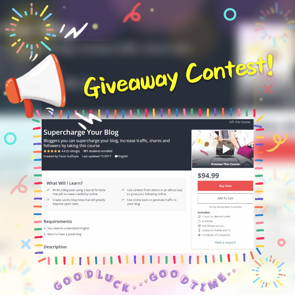 Exclusive Blogging Course Giveaway Contest Worth USD 94.99 & 100% SBD Payout [Week #12]!
