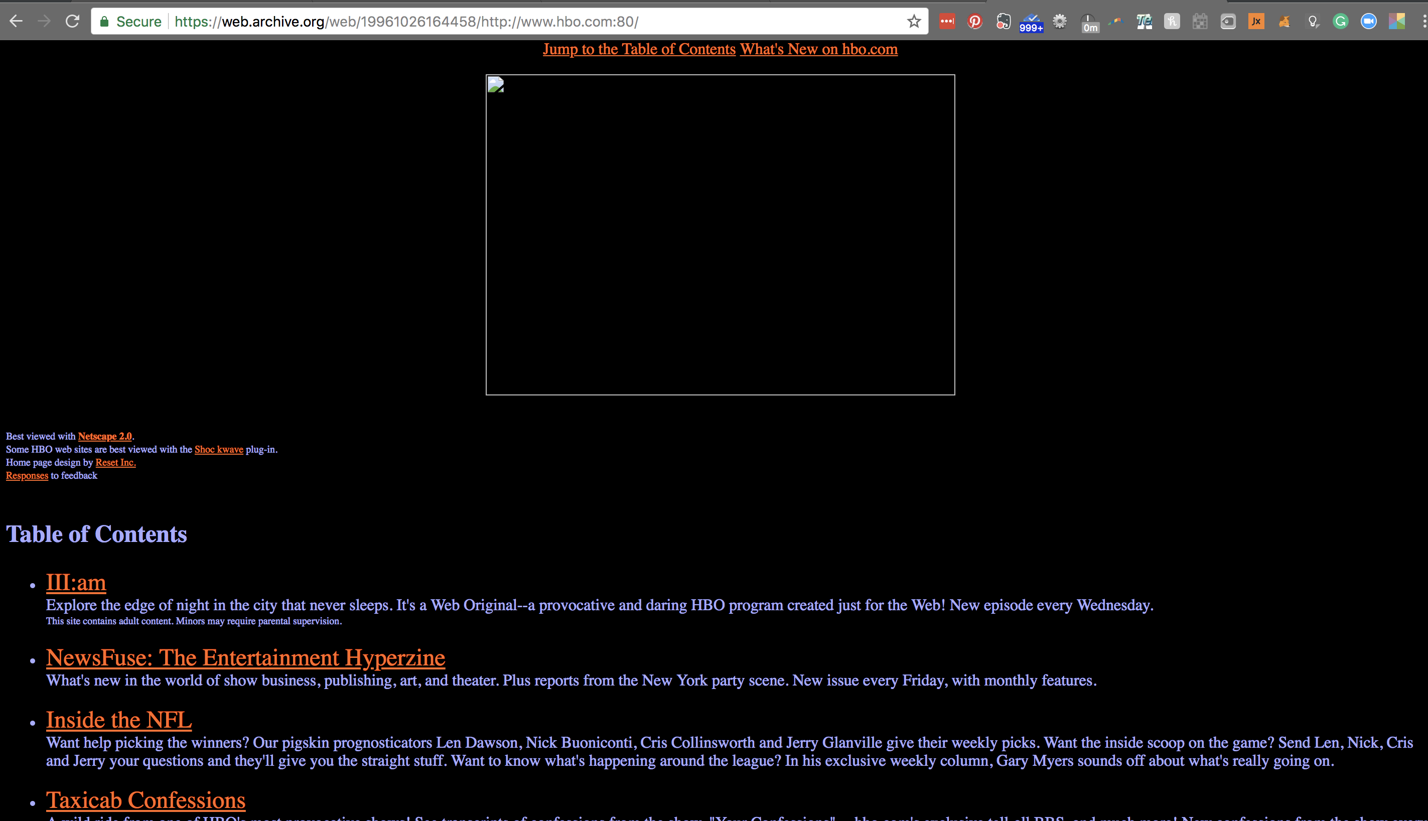Picture of HBO's First Website via the Wayback Machine