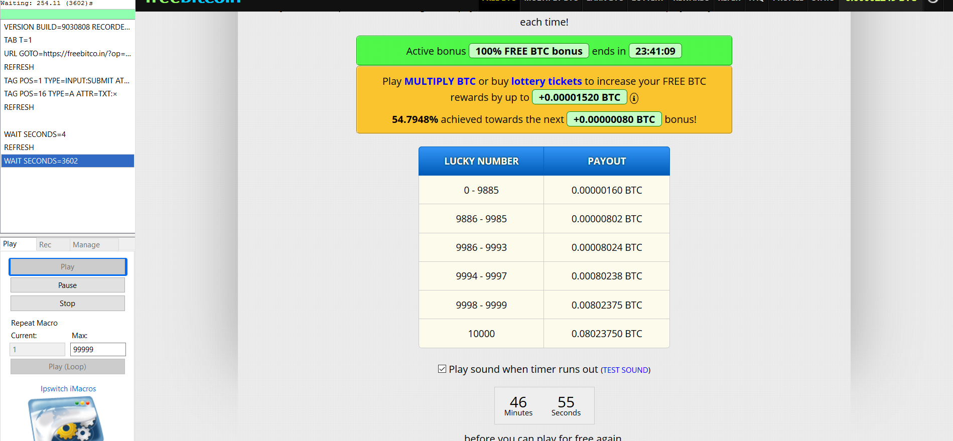 Earn Some Bitcoins With Freebitco In Faucet Imacros Code Passive - 