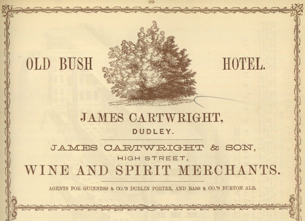 Advert for Old Bush Hotel, Dudley