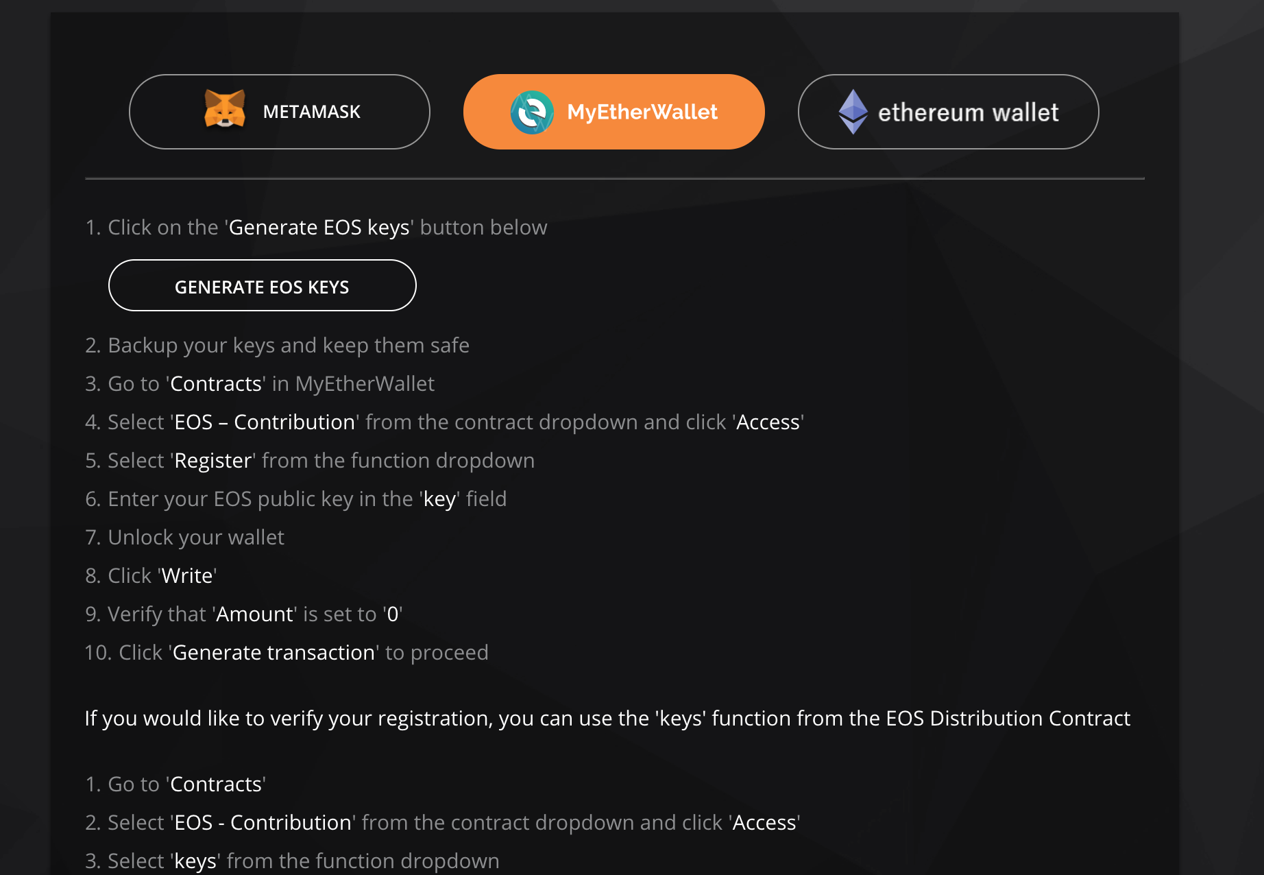 How to generate an EOS public address from the official site and register Eth  Address using only MyEtherWallet — Steemit