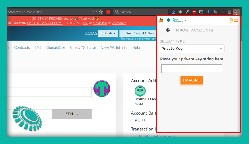 how to import myetherwallet key metamask