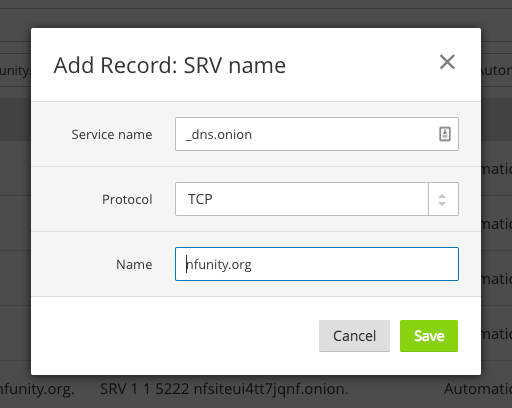 SRV Record Entry