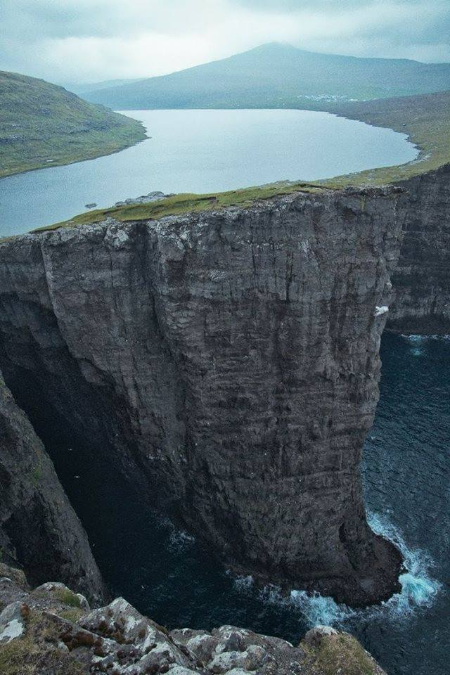 The two-level lake on Vagar Island, located in the Faroe Islands Archipelago in the North Atlantic Ocean.png