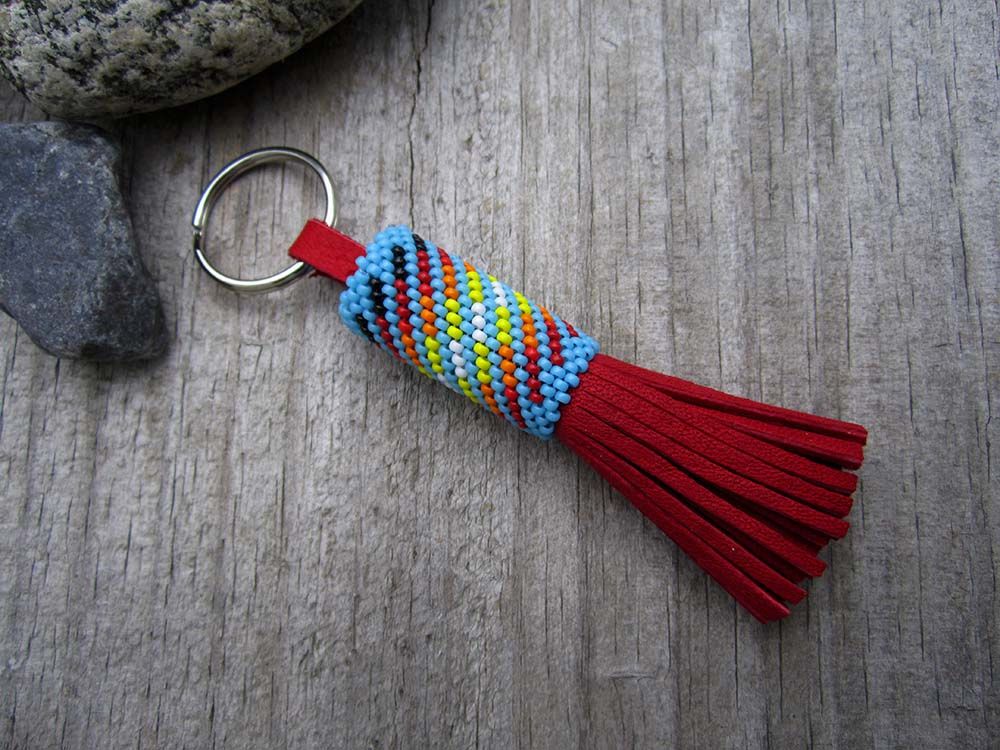 Sunset Peyote Seed Beaded Bighorn Sheep Keyring 1a.jpg