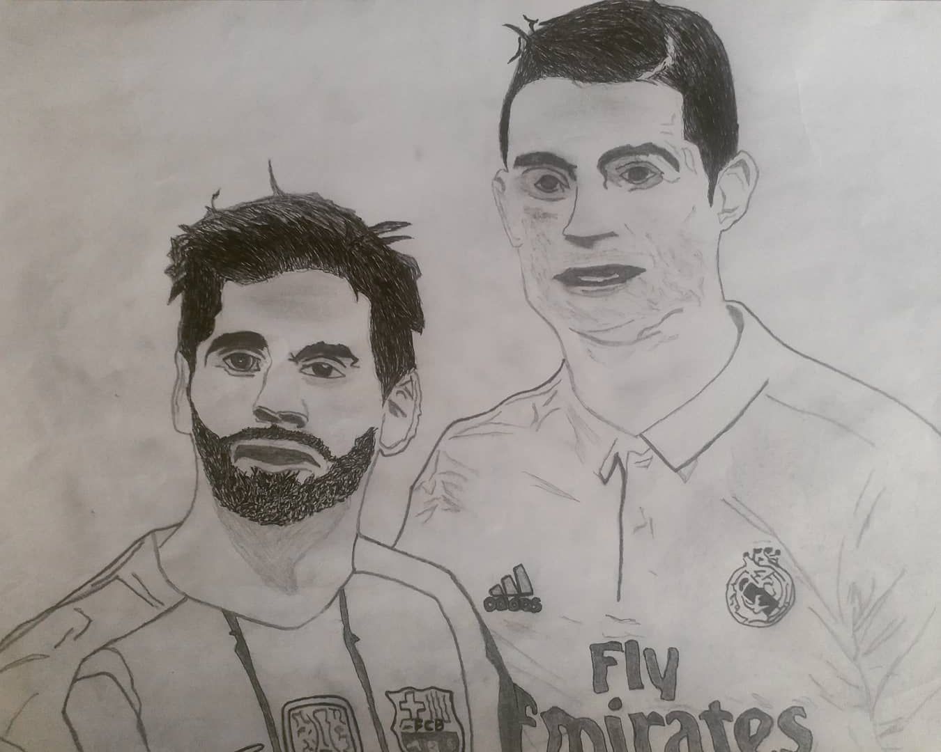 Sketch of Ronaldo and Messi Walking with Arms Around Each · Creative Fabrica