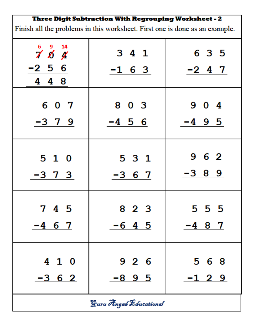 Subtraction With Regrouping Worksheets Worksheet24