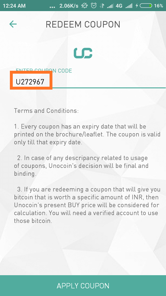 Free Bitcoin Coupon Code Unocoin