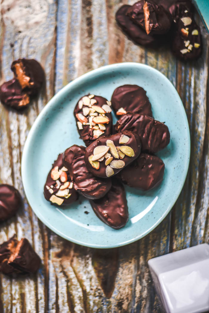 chocolate covered almond butter eggs - food photo shoot