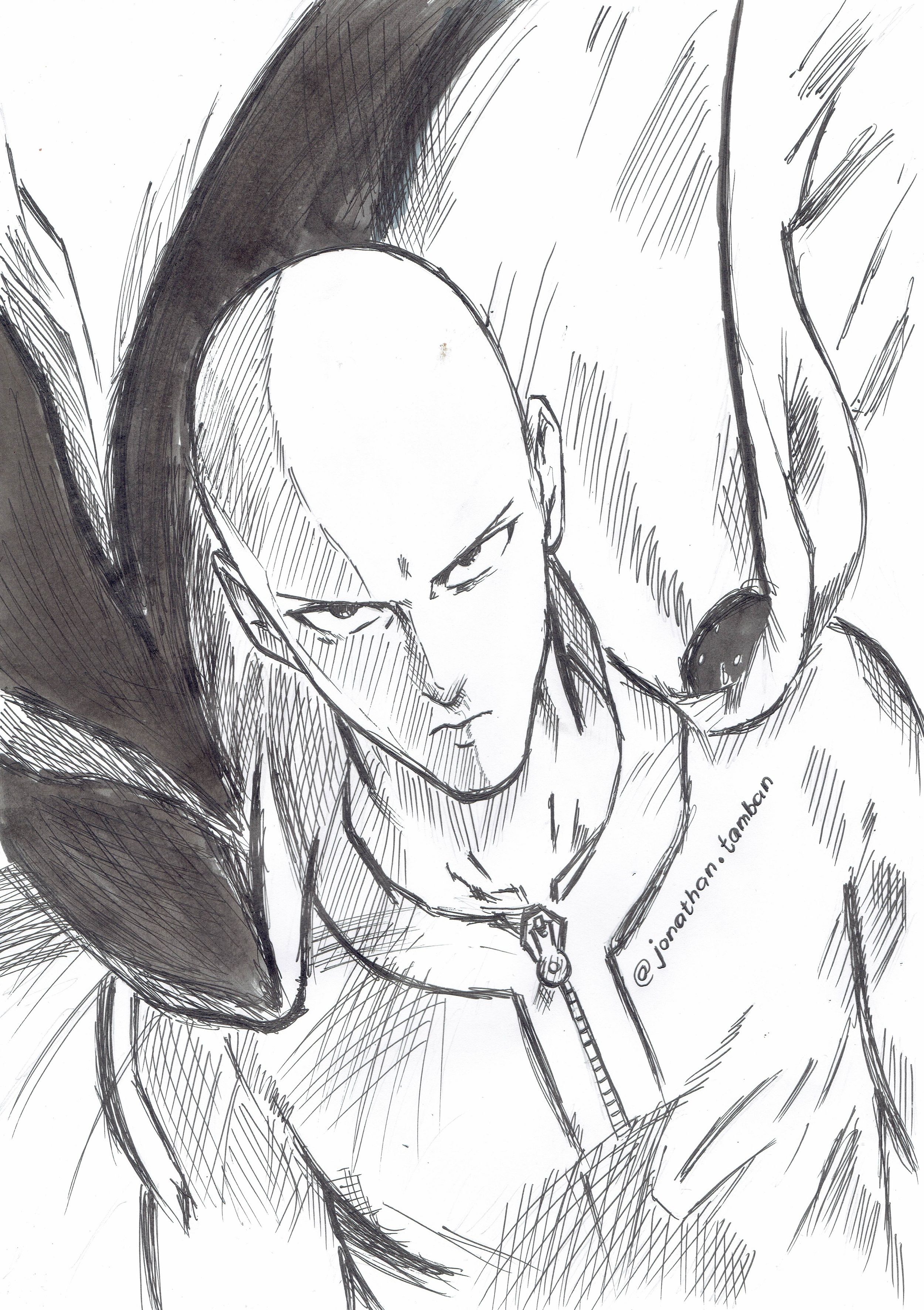 One-Punch Man, Saitama, monochrome, manga, anime boys