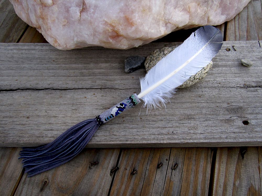 Blue Jay Eagle Peyote Stitch Smudge Feather 1a.jpg