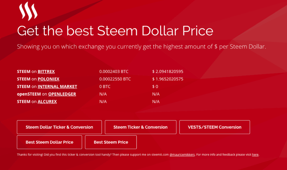 Try this Steem Dollar/Steem Ticker & Conversion Tool!