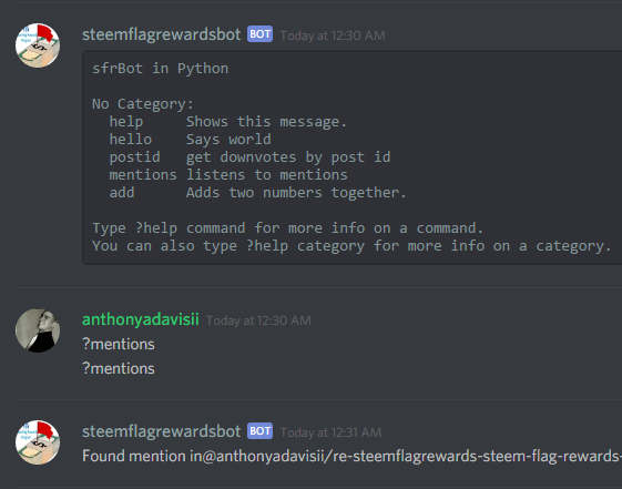 Steem Flag Rewards: Progress on Discord Bot Mentions Function! — Steemit