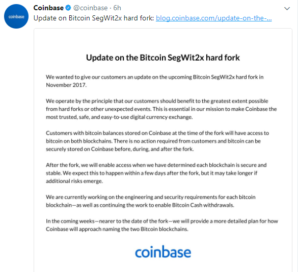 Coinbase Will Be Supporting Bitcoin Gold Segwit2x Steemit - 