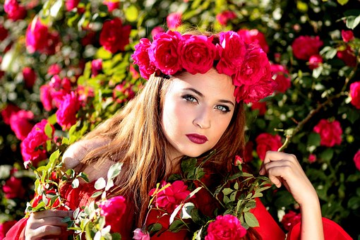 Girl, Roses, Red, Wreath, Flowers.jpg