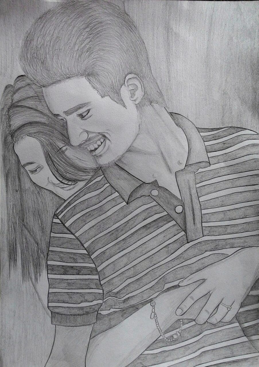 Charcoal Paper Couples pencil drawing Size 1416 Inch