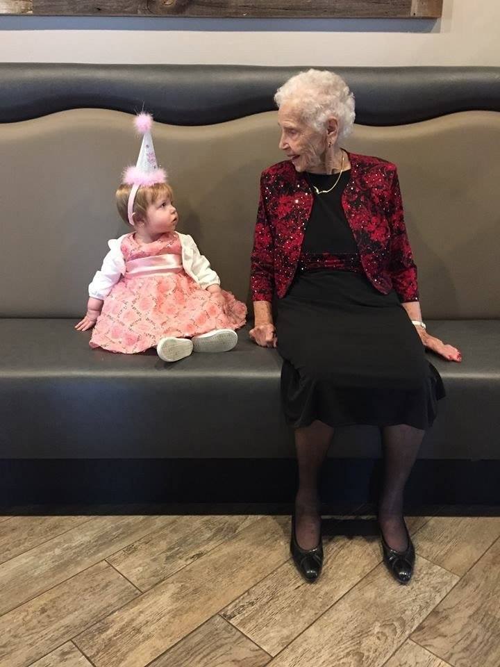 Minor Delaney turns 1 year old, and her great great great grandfather Rosalee - 100 years. Their birthdays are the same day..jpg