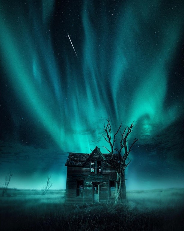 abandoned house under northern lights.jpg