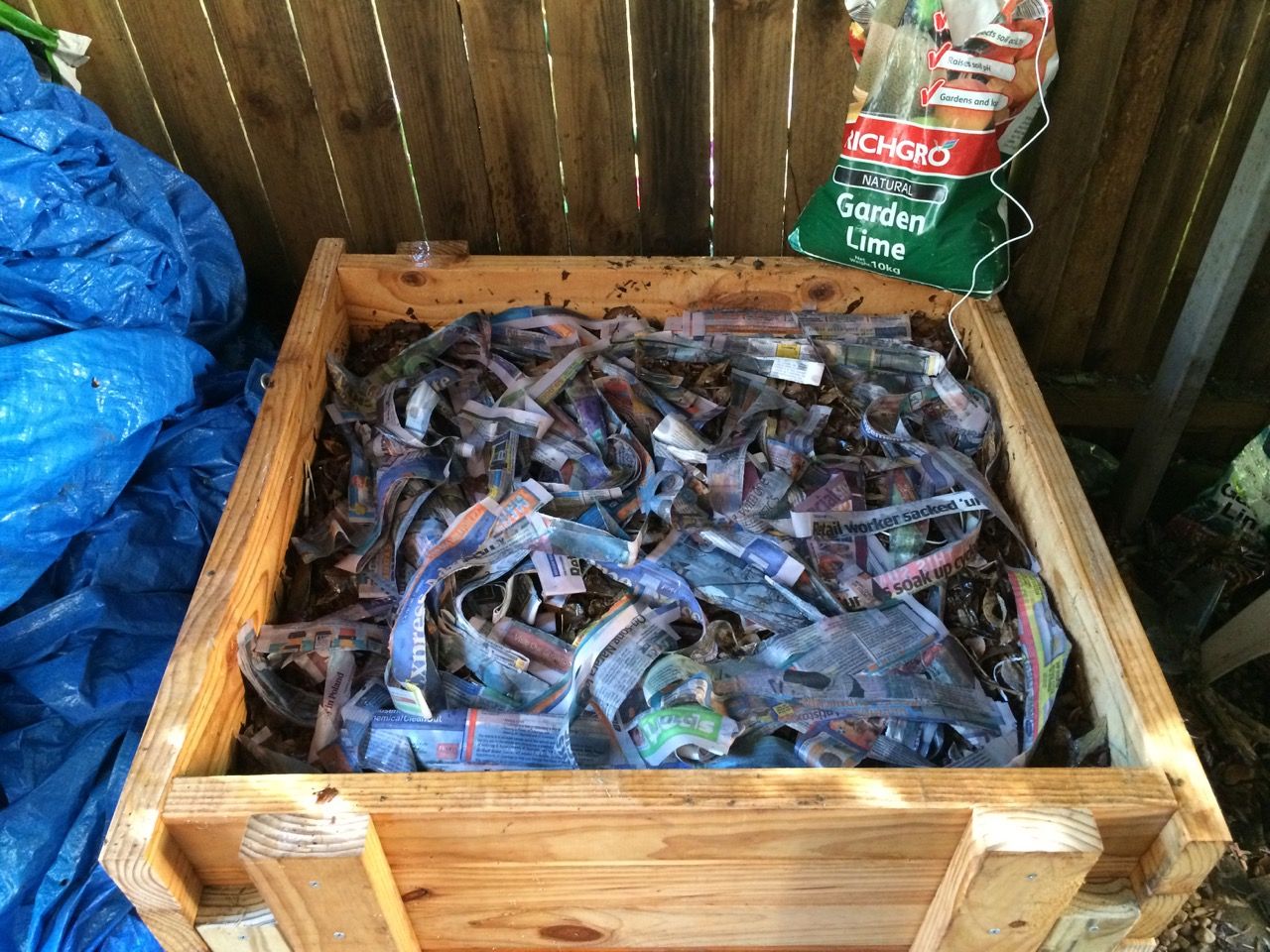 Torn newspaper as bedding material for worms
