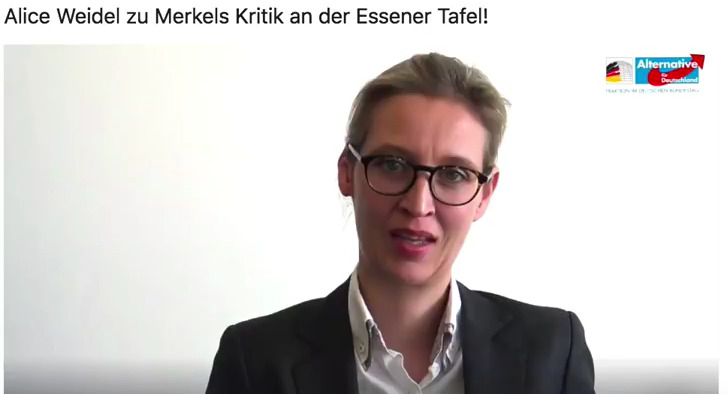 Brandrede an Angela Merkel von Alice Weidel. Tafel in Essen am Ende    YouTube.jpg
