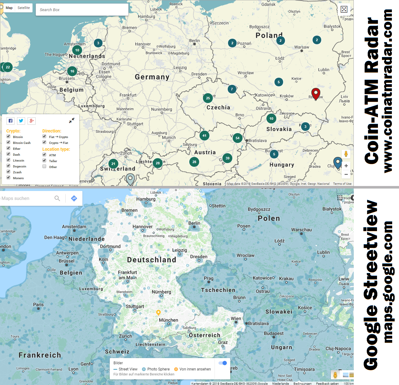 Deutschland im Vergleich: Bitcoin-ATM und Streetview