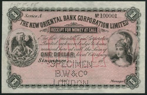 The New Oriental Bank Corporation Limited, specimen $1, Singapore, 18- (ca 1885).jpg