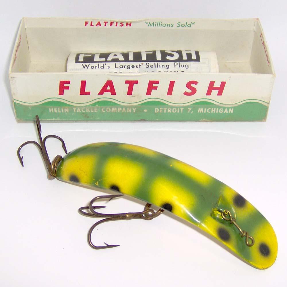 VINTAGE HELIN FLATFISH LURE in FROG SPOT - this is a known fish