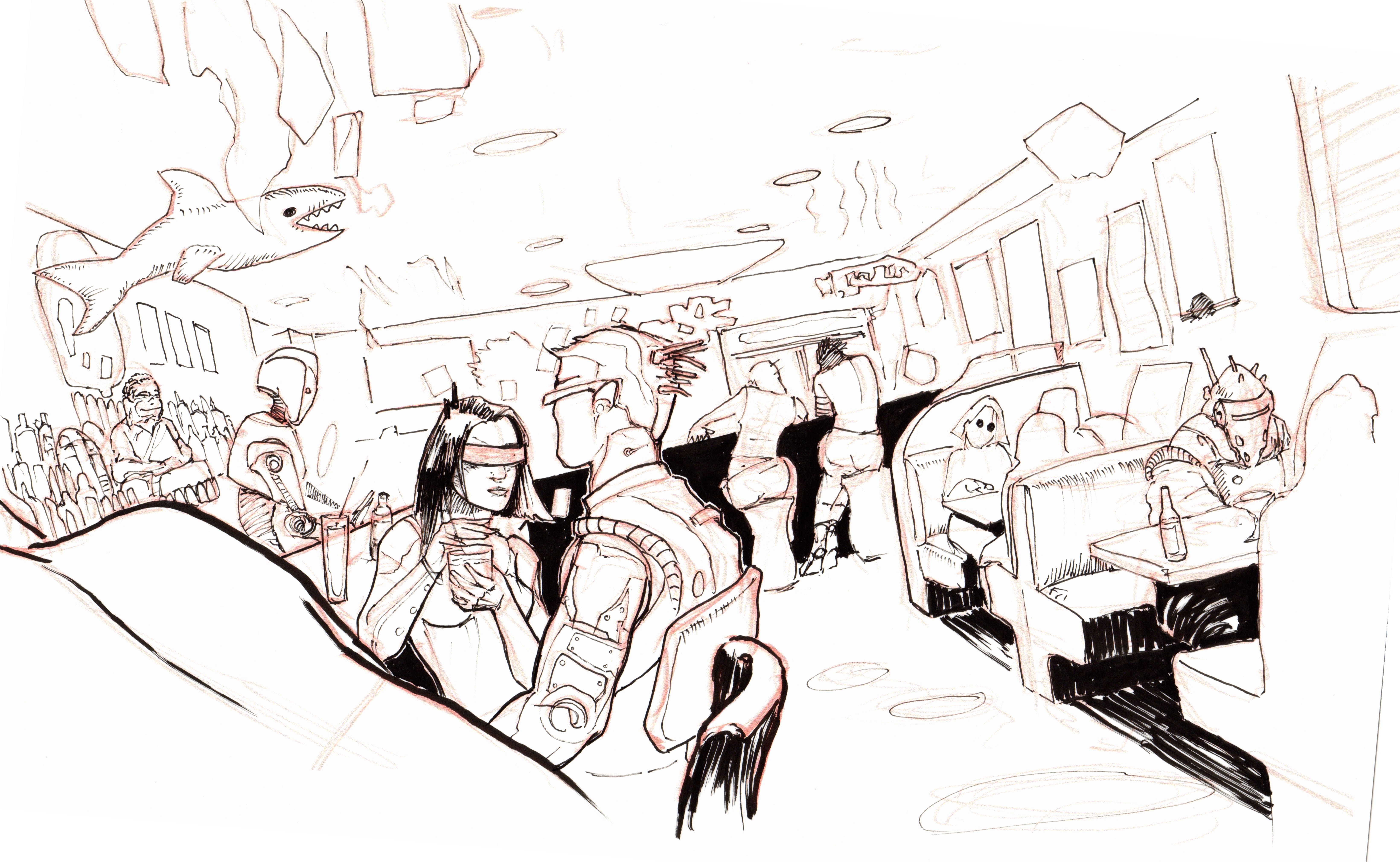 Cyber Punk Bar Line Art Drawing In Ink Steemit
