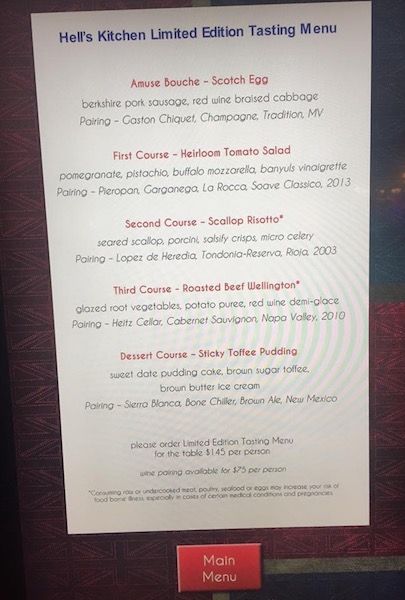 Gordon Ramsay Hell's Kitchen Restaurant Menu With Prices