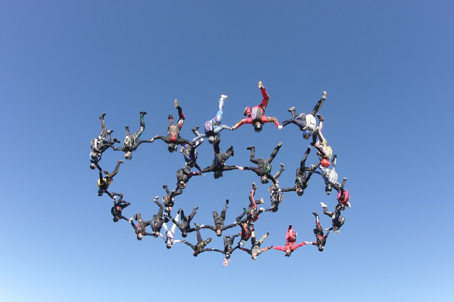 Image of skydivers building a formation