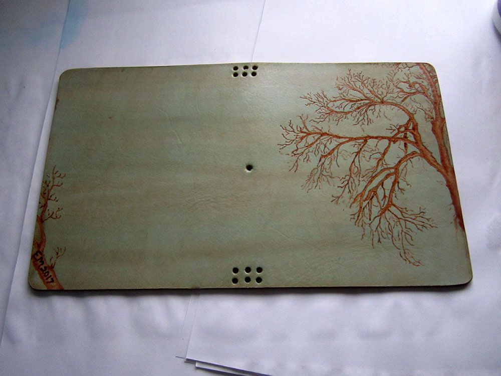 Tree Pyrography and Dye Passport Leather Travelers Notebook 1a.jpg