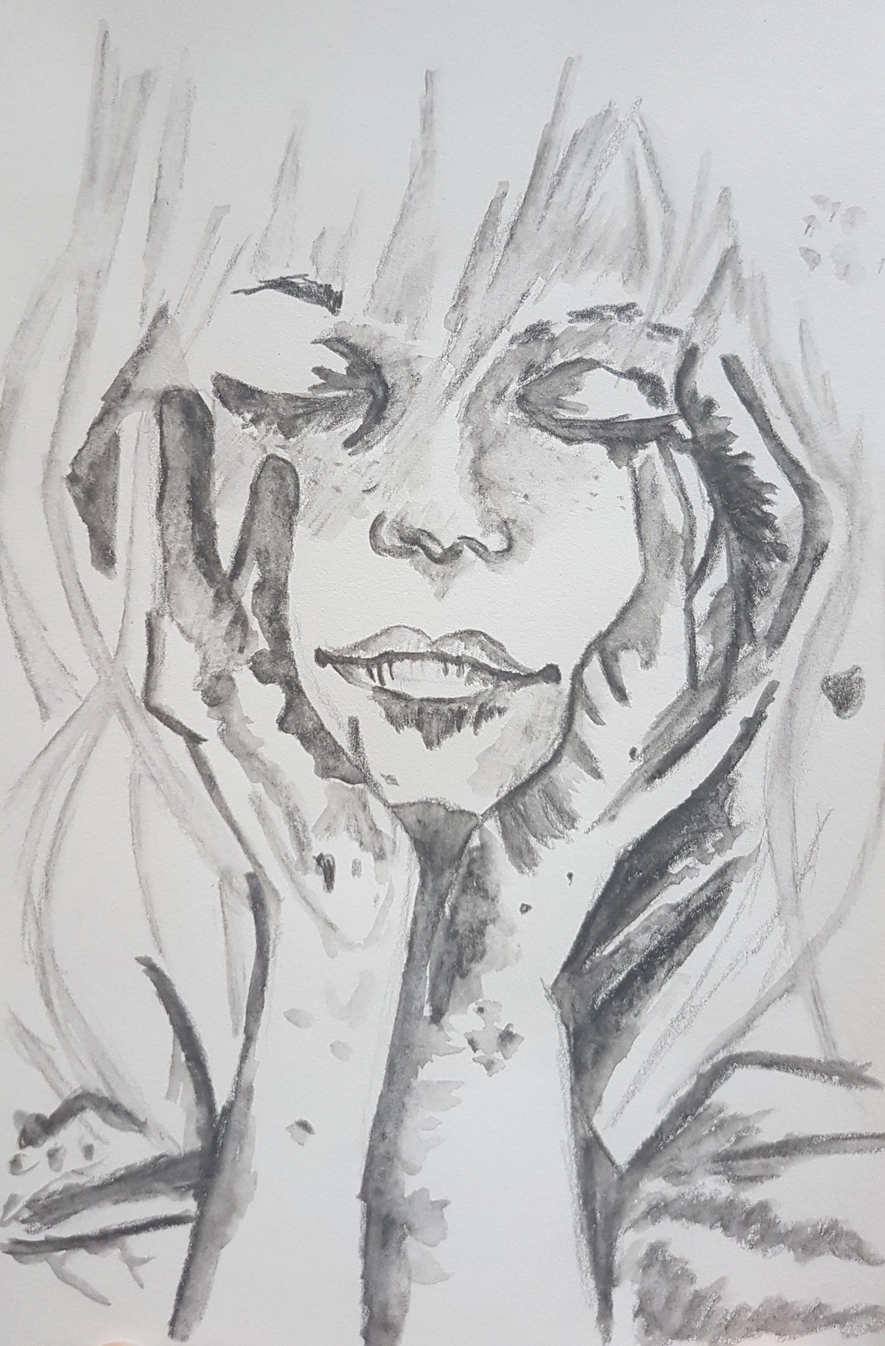 Watercolour Pencil Art Girl Holding Her Face