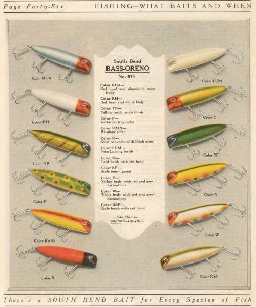 VINTAGE SOUTH BEND BAIT CO. COLOR CHART for BASS-ORENO WOOD LURES - SOUTH  BEND, IND. — Steemit