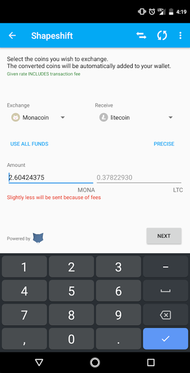 Coinomi using shapeshift failure